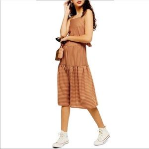 Topshop Sleeveless Stripe Linen Midi Dress